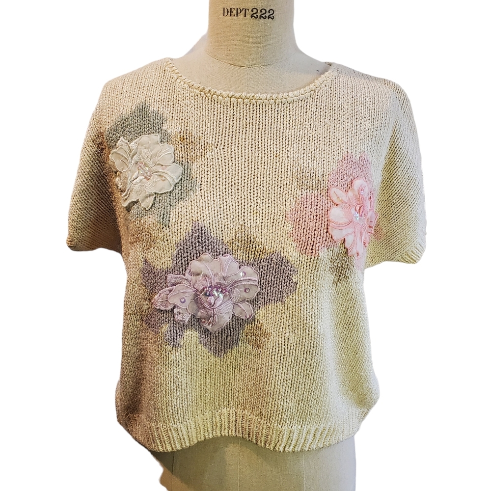 Vintage Koret Petites Flower Sequin Sweater Size L